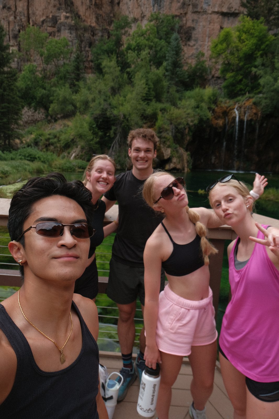 Ratanon and friends by a waterfall