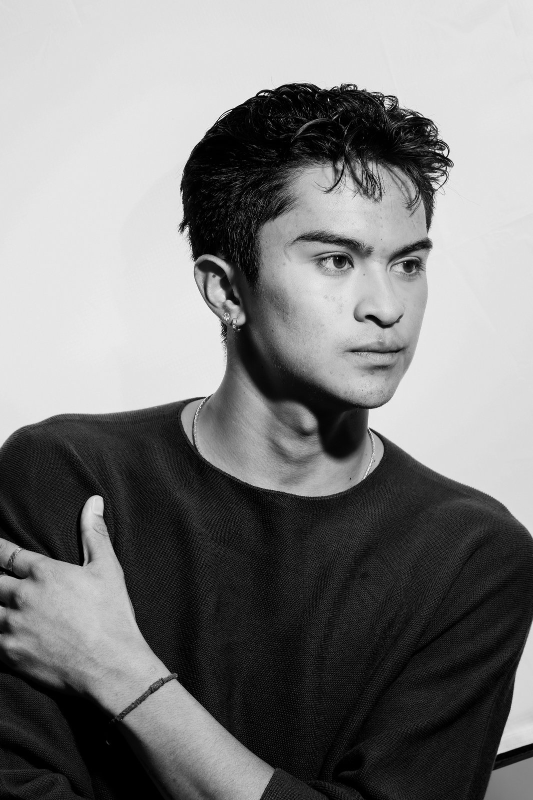 Ratanon, black and white studio portrait, side profile